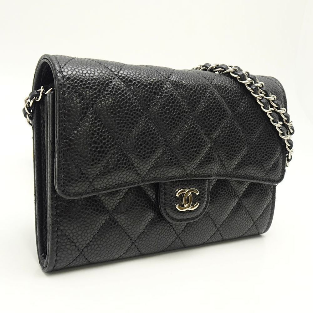 Chanel Mini Chain Wallet Matelasse Caviar Skin Black Wallet - Picture 2 of 6